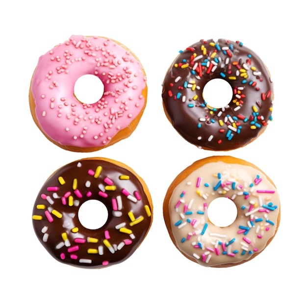 Photo of various assorted colorful donut isolated on a white background