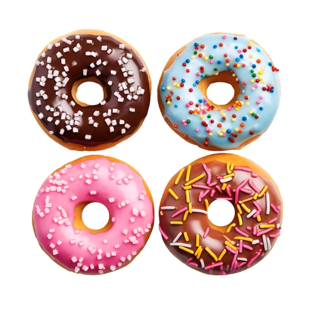 Photo of various assorted colorful donut isolated on a white background