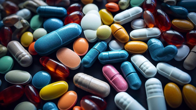 A photo of various colorful pills