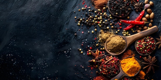 a photo of various spices and a blue ocean