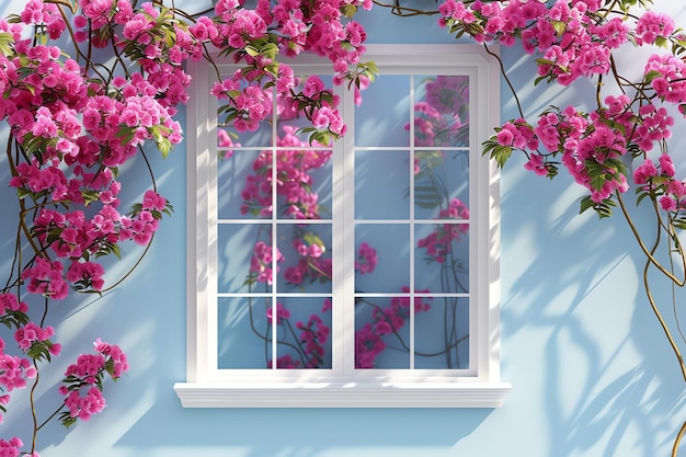 Photo Of vector in square shape with pink bougainvillea and white blue turkey tiles Calming Place