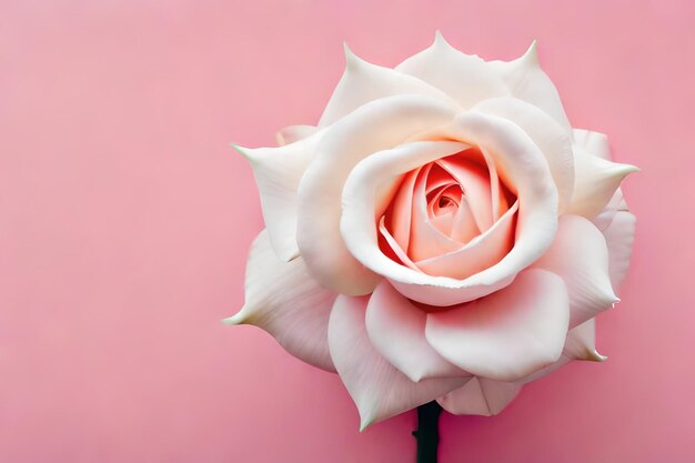 photo vertical shot of a white beautiful rose taped on a pink wall