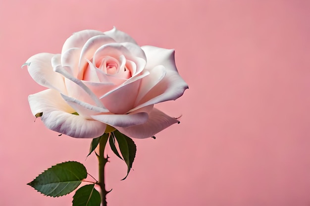 photo vertical shot of a white beautiful rose taped on a pink wall