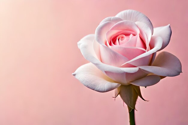 photo vertical shot of a white beautiful rose taped on a pink wall