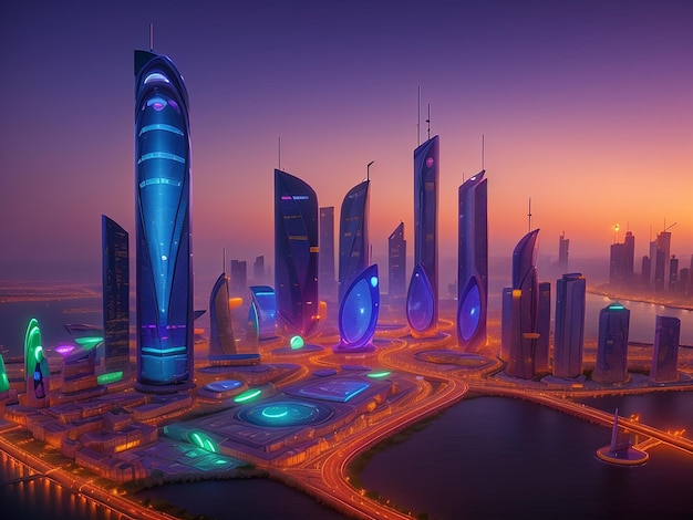 A photo of very beautiful Cyber City at sunset AI Generated