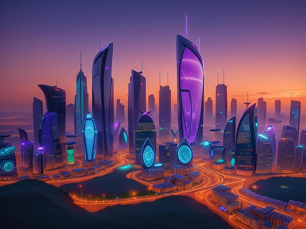 A photo of very beautiful Cyber City at sunset AI Generated