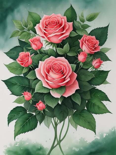 A photo of a very beautiful hand drawing rose flower tree AI Generated