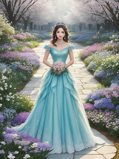 A photo of a very beautiful princess in spring garden AI Generated