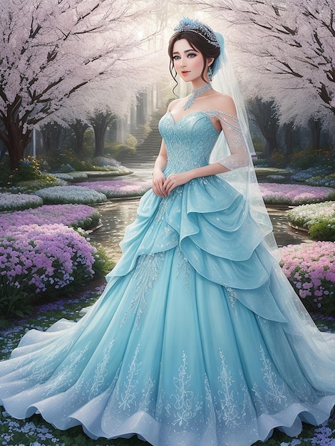 A photo of a very beautiful princess in spring garden AI Generated