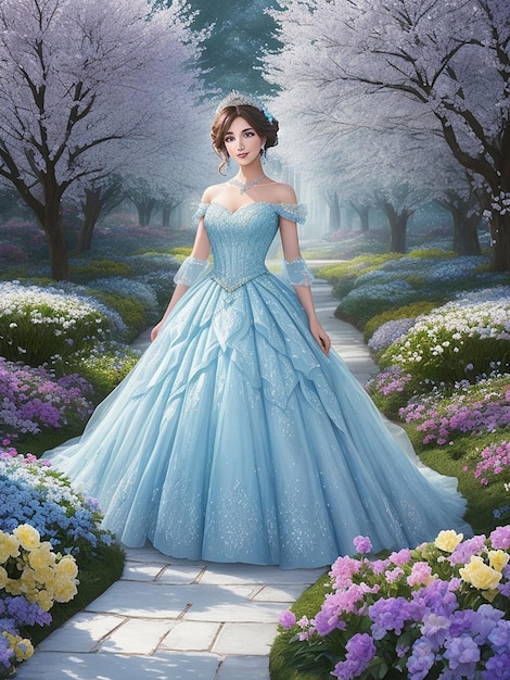 A photo of a very beautiful princess in spring garden AI Generated