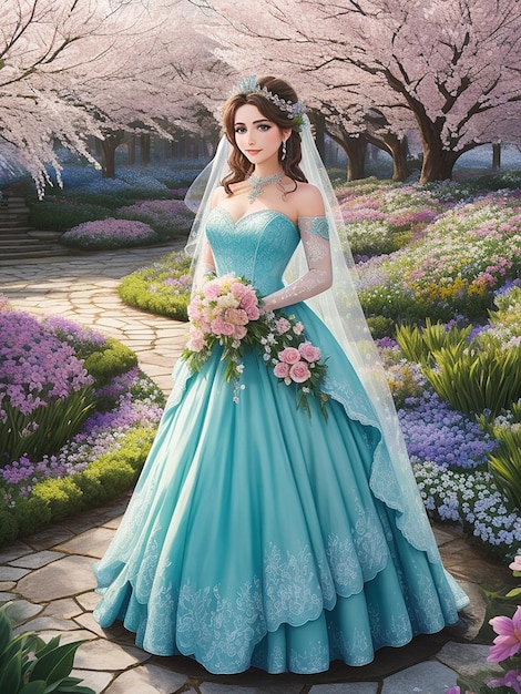 A photo of a very beautiful princess in spring garden AI Generated