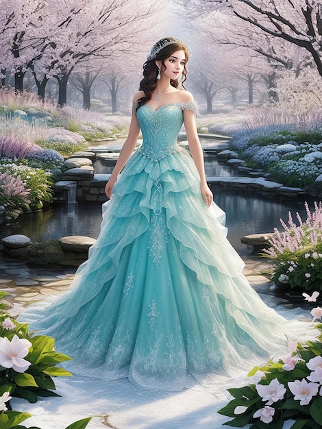 A photo of a very beautiful princess in spring garden AI Generated