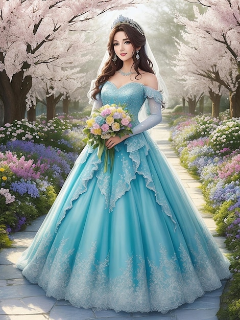 A photo of a very beautiful princess in spring garden AI Generated