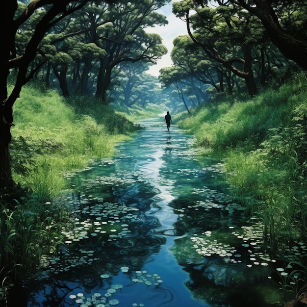 Photo of a very blue lake surrounded by trees in hayao