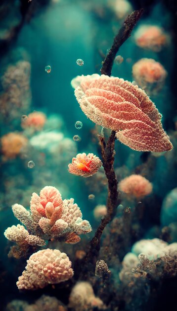 photo of very cute little fish swimming in alien habitable underwater planet coral reef