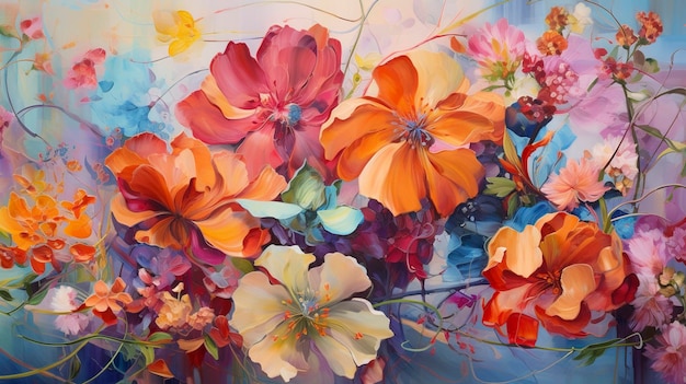 A photo of a vibrant floral oil painting