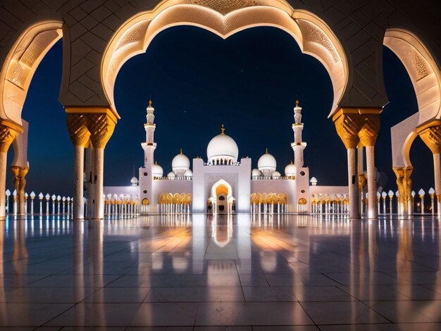 photo view of famous abu dhabi sheikh zayed mosque by night uae