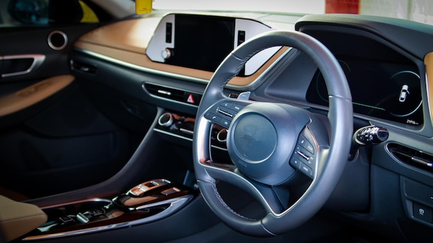 Photo view of the interior of a modern automobile showing the dashboard