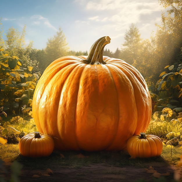 Photo vivid of innovative a engaging elegant big high eyecatching detailed detailed pumpkin in