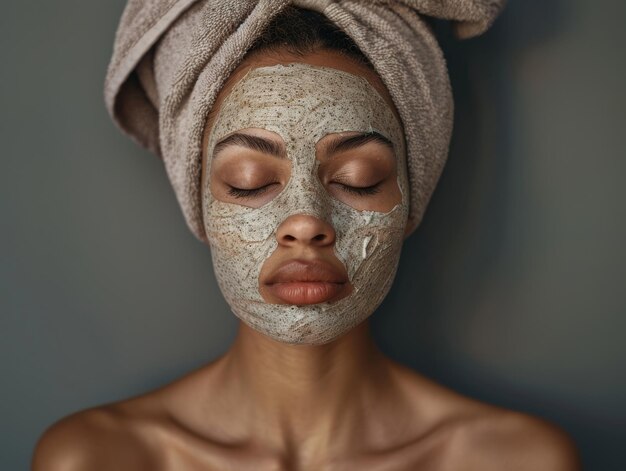 Photo photo waist high shot a young woman with two cucumber slices on her eyes wearing a face cream mask