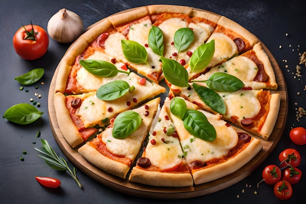 photo of warm pizza on a wooden board