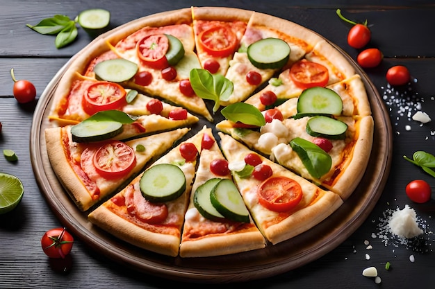 photo of warm pizza on a wooden board