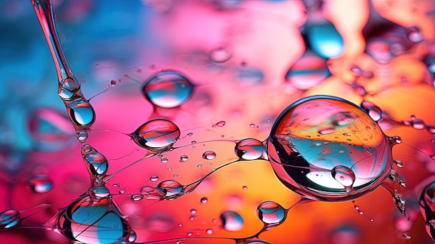 Photo of water droplets with a colorful background generated by AI