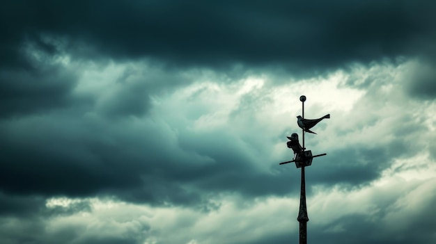 Photo a photo of a weather vane against a stormy sky suitable for meteorology or climaterelated news ar 169 stylize 50 v 6 job id acf26692549b4788bebc7e8aa27f31e7