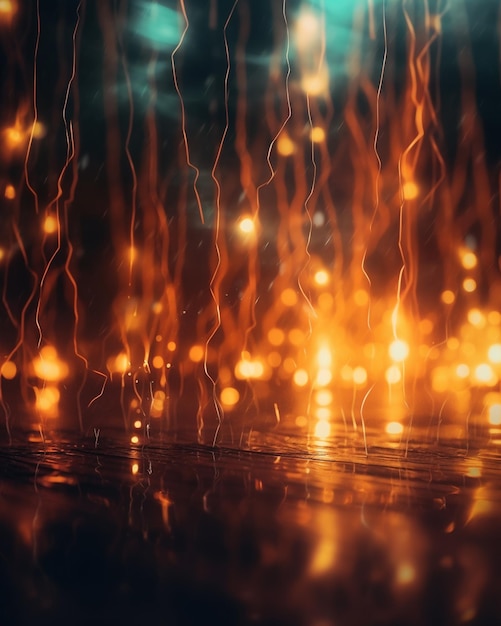 A photo of a wet floor with lights and the words " fire " on the left.