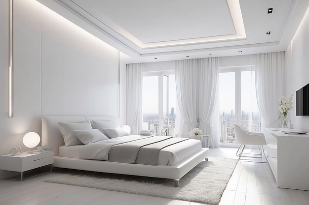 Photo white bedroom interior