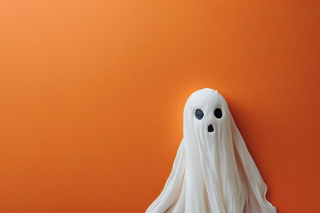 Photo of a white ghost on an orange background suitable for halloween themes or fun decorations we