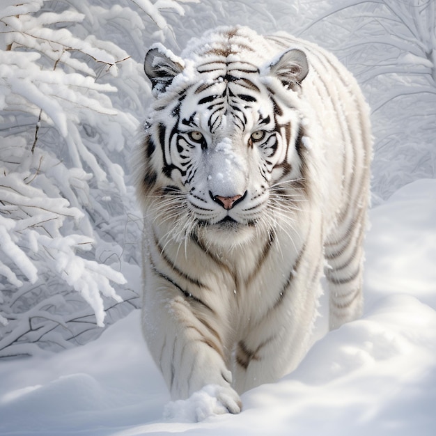 photo of white tiger in snow generated by Ai