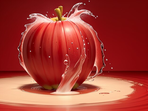 Photo a photo whole red apple splashing in water against a background