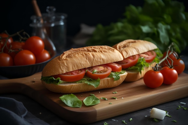 A photo of Wholesome Goodness Fresh Sandwich on Cutting Board