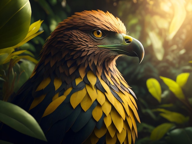 Photo a wild eagle closeup shot in the dark green jungle with natural look