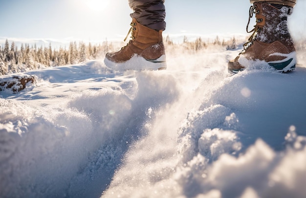 Photo of winter boots standing on a snowy road