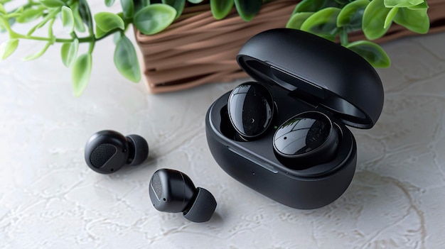 A photo of wireless earbuds