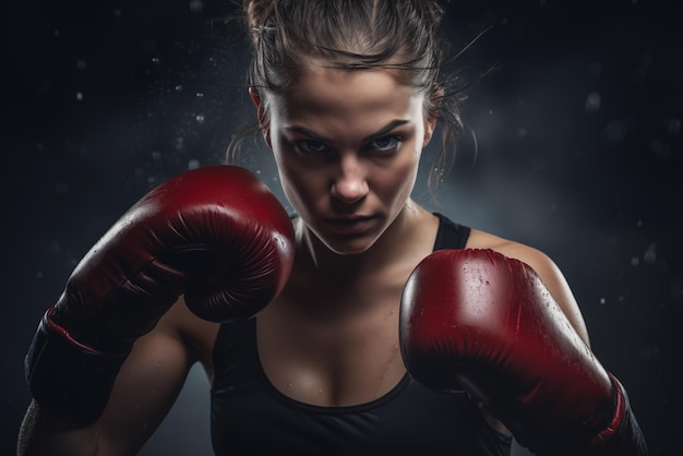 Photo of woman in boxing gloves over dark background High quality photo