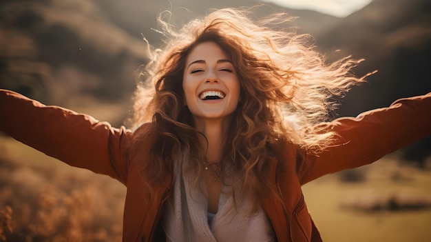 Photo photo of a woman celebrating success and expressing happiness with a big smile on her face