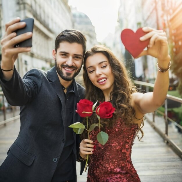 Photo woman kissing man on his cheek against cute valentines message