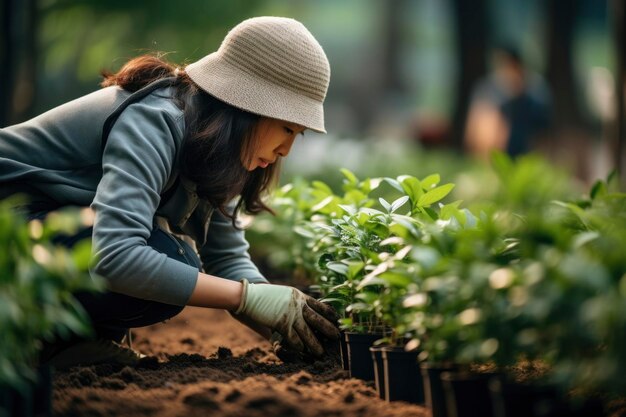 Photo of a woman planting tree seeds