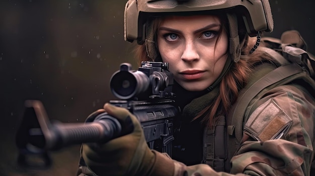 Photo of woman soldier holding a gun sniper