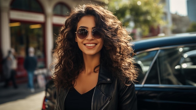 photo woman standing next to her broken car generated by AI