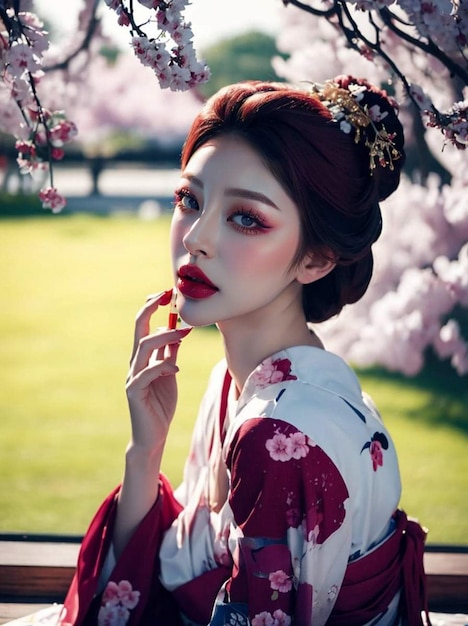 a photo of a woman wearing a Japanese kimono