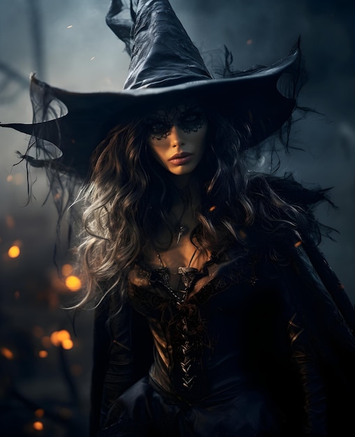 Photo Woman in witch costume for halloween party Halloween day concept generative ai