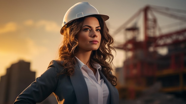 Photo woman with a helmet on a construction site generative ai