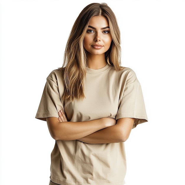 photo of woman with a over size t shirt mockup