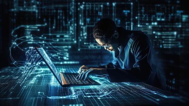 Photo of a woman working on laptop at a table