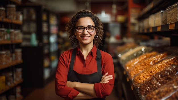 Photo woman working in supermarket