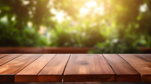 Photo wooden board empty table top on of blurred background